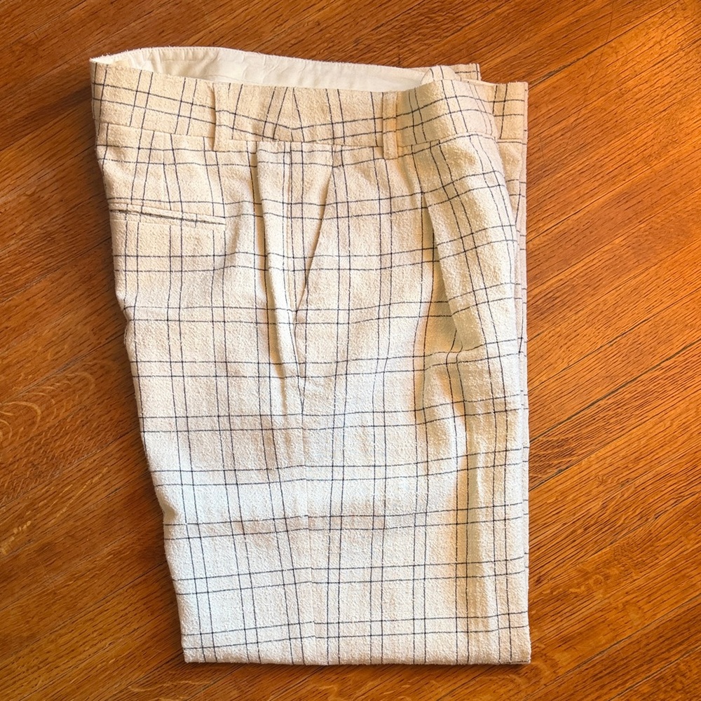 Sezane Cream Windowpane Plaid Dress Pants